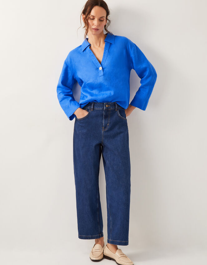 Clover Linen Button Blouse Blue