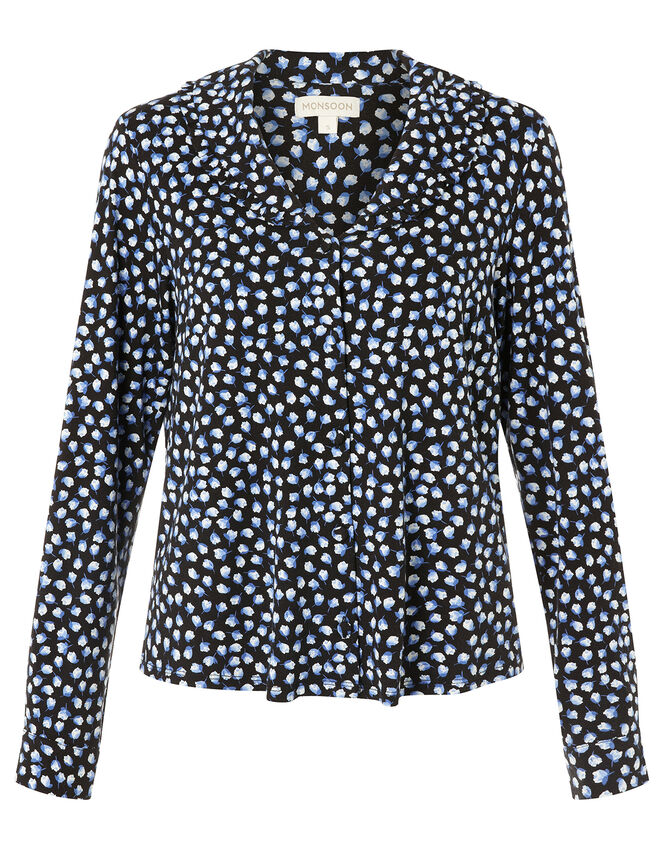 Flower Bud Print Shirt, Blue (NAVY), large