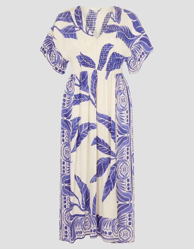 Dinah Palm Print Midi Dress, White (WHITE), large