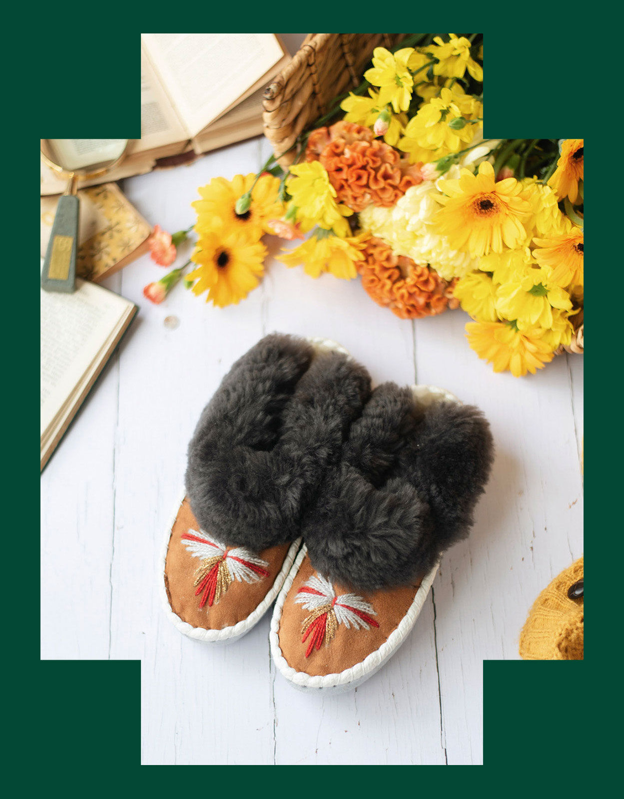 Onaie Butterfly Sheepskin Slipper Mules Grey