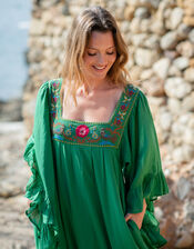 La Galeria Elefante Silver Embroidered Square Neck Maxi Dress, Green (GREEN), large