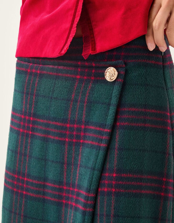 Monsoon x Sarah Corbett-Winder Tartan Fringe Midi Skirt, Teal (TEAL), large