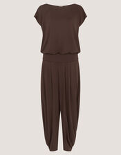 Dilly Short Sleeve Jersey Jumpsuit, Brown (CHOCOLATE), large