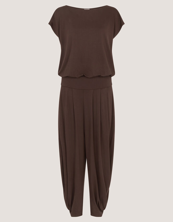 Dilly Short Sleeve Jersey Jumpsuit, Brown (CHOCOLATE), large