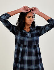 Check Short Smock Dress in LENZING™ ECOVERO™, Blue (NAVY), large