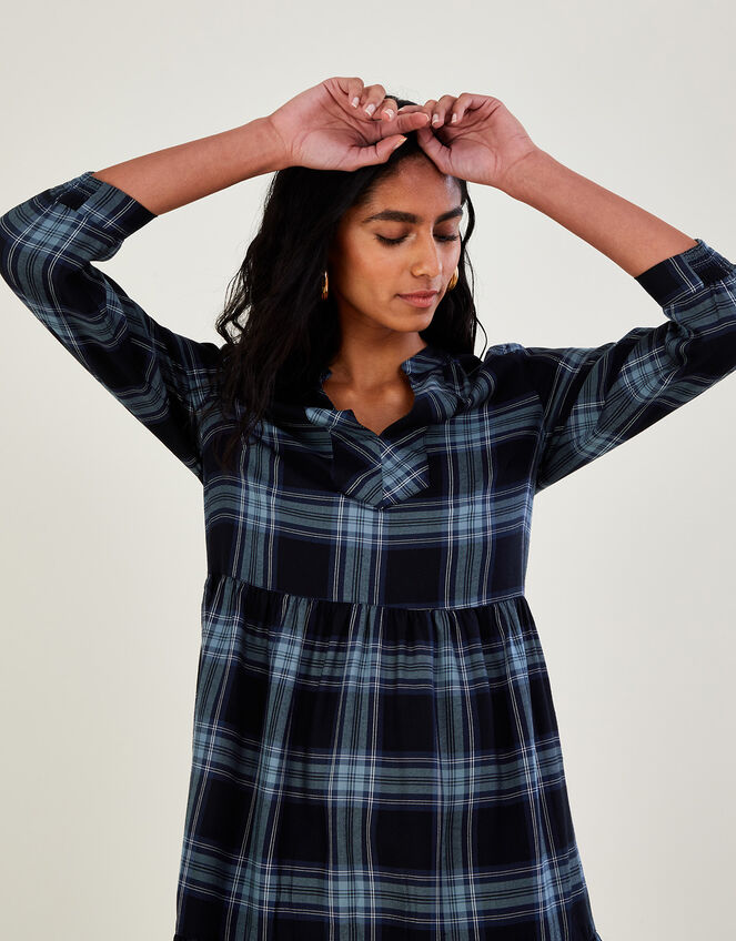 Check Short Smock Dress in LENZING™ ECOVERO™, Blue (NAVY), large