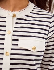 Shania Stripe Jersey Buttondown Top, Ivory (IVORY), large