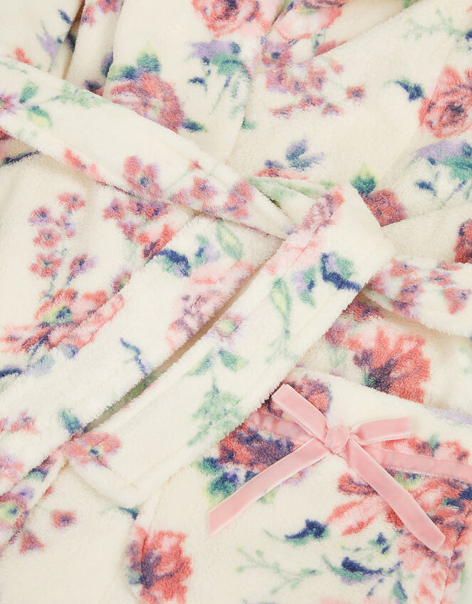 Floral Print Fleece Dressing Gown, Cream (CREAM), large