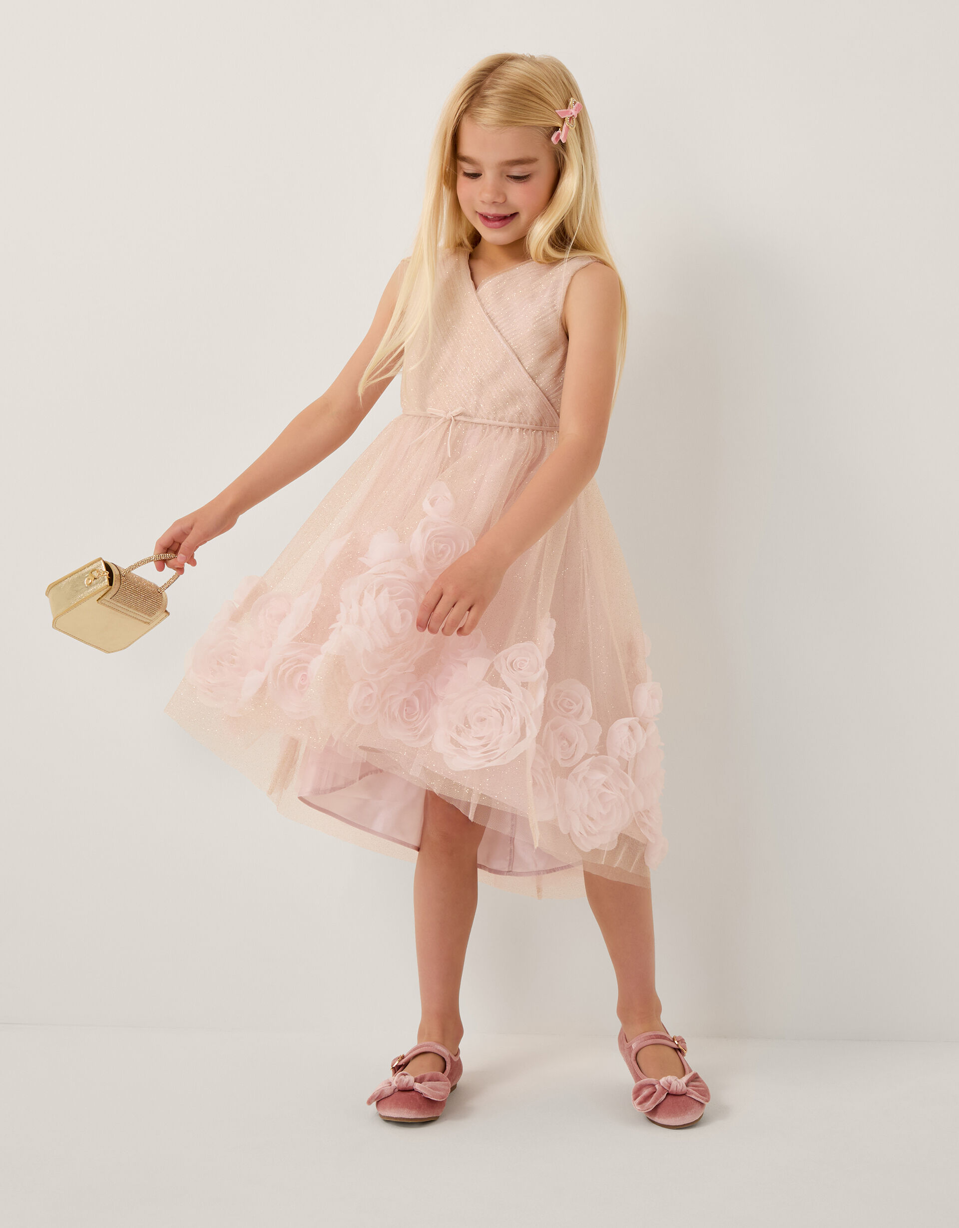 Glinda Appliqué Glitter Party Dress Pink