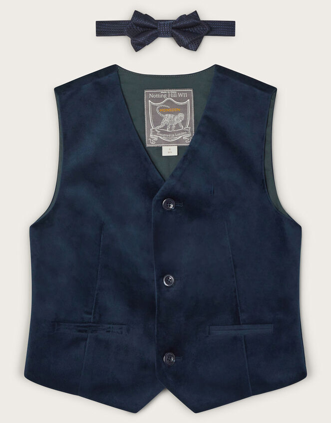 Velvet Waistcoat and Bow Tie, Blue (NAVY), large