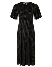 Alexia Foil Spot Midi Dress, Black (BLACK), large