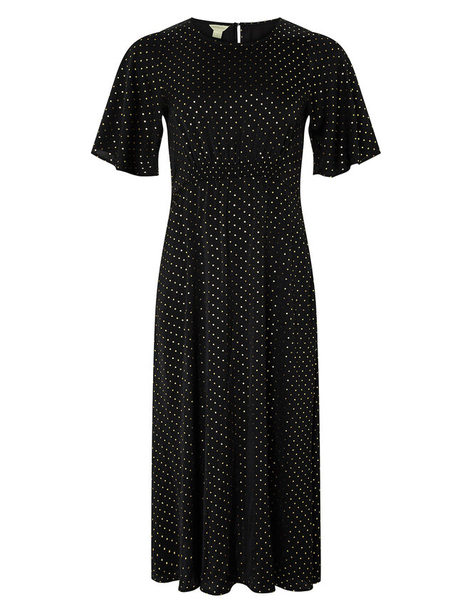 Alexia Foil Spot Midi Dress, Black (BLACK), large