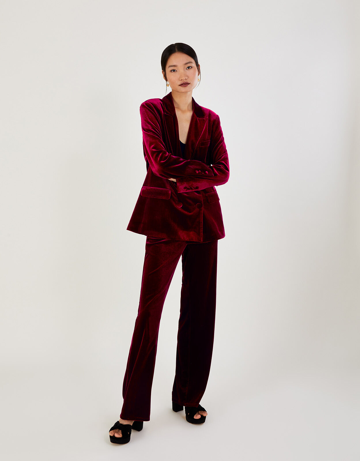 Double breasted online red velvet blazer