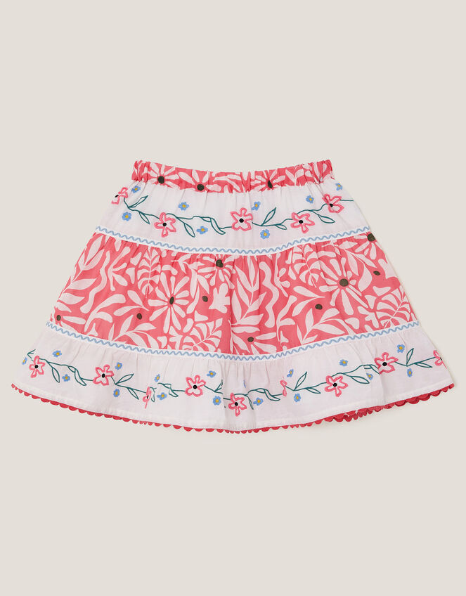 Floral Print Tiered Skirt, Orange (CORAL), large