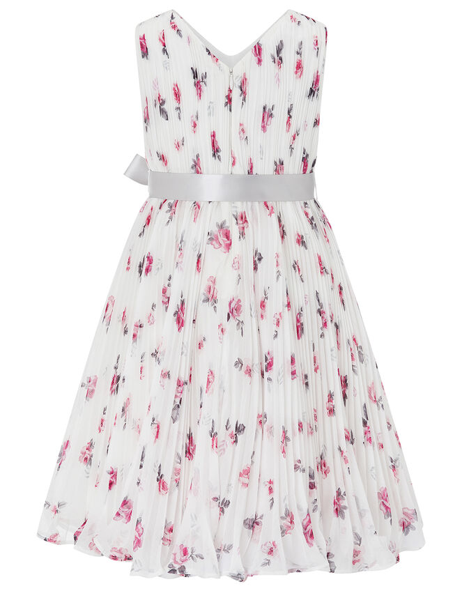 Rose Ember Pleated Floral Dress, Ivory (IVORY), large