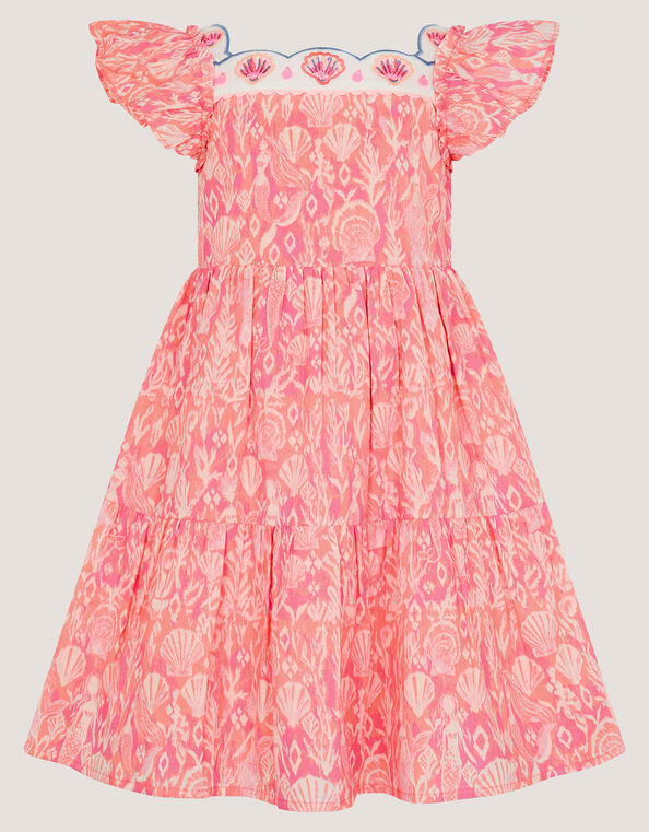 Embroidered Shell Print Dress, Pink (PINK), large