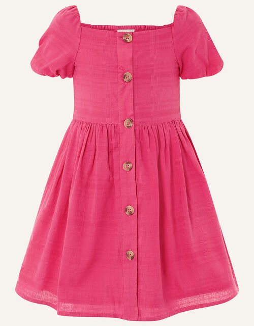 Check Puff Sleeve Dress, Pink (BRIGHT PINK), large