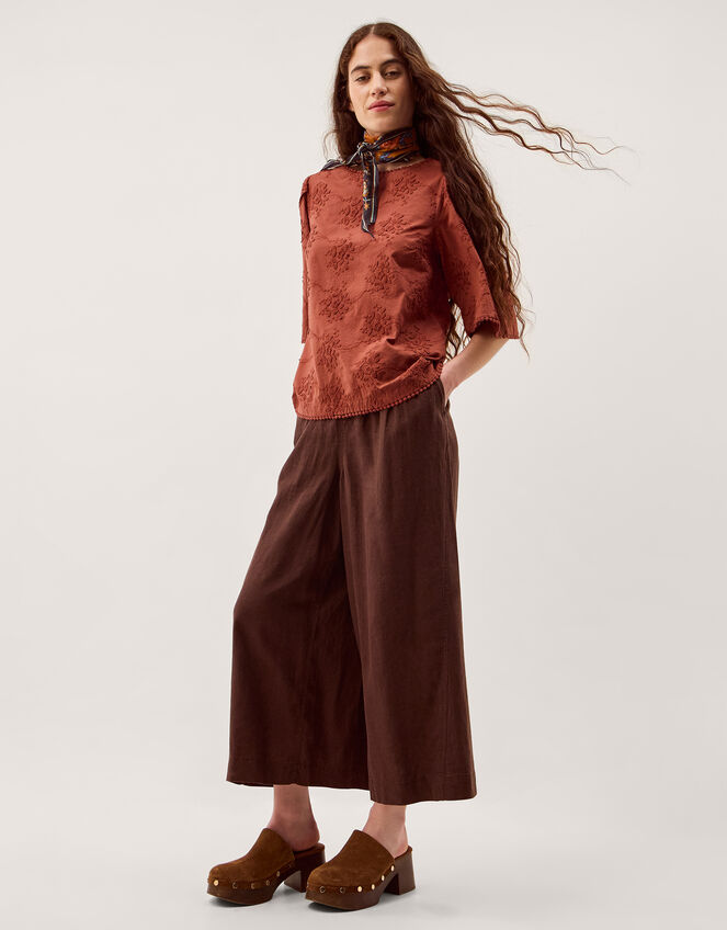 Harika Floral Embroidered Top, Brown (BROWN), large