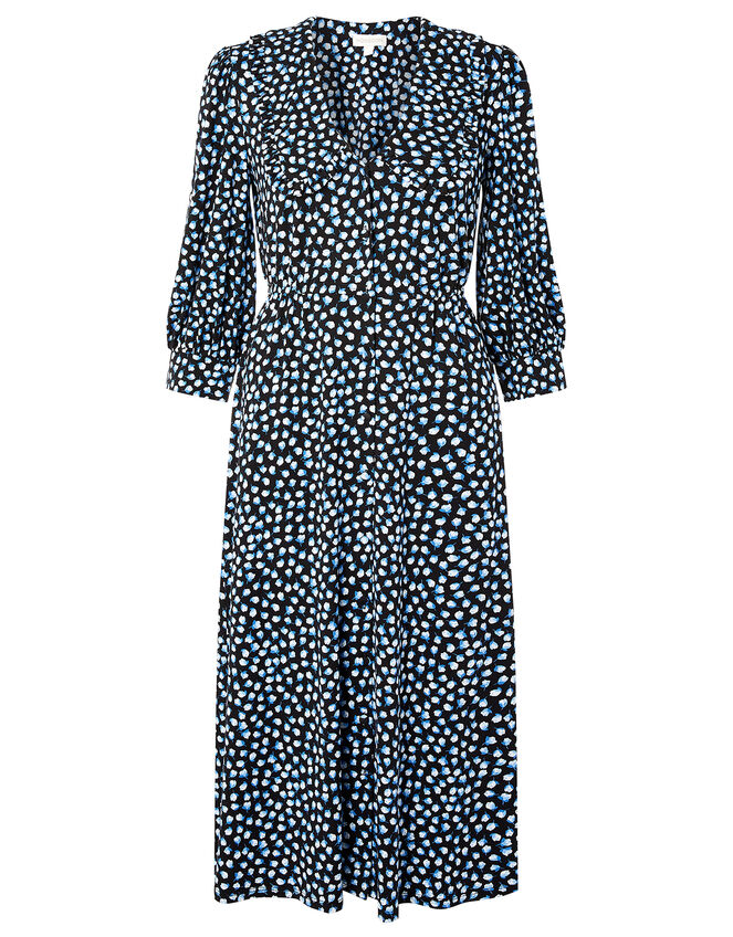 Flower Bud Print Midi Dress, Blue (BLUE), large
