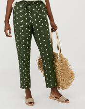 Francine Floral Joggers in Pure Linen, Green (KHAKI), large