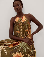 Fallon Sleeveless Tropical Print Midi Dress, Green (KHAKI), large