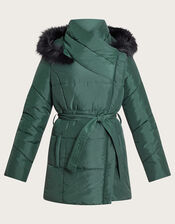 Pauline Faux Fur Hood Puffer Coat, Green (GREEN), large