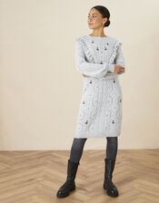 Rita Embroidered Ruffle Dress, Grey (GREY), large
