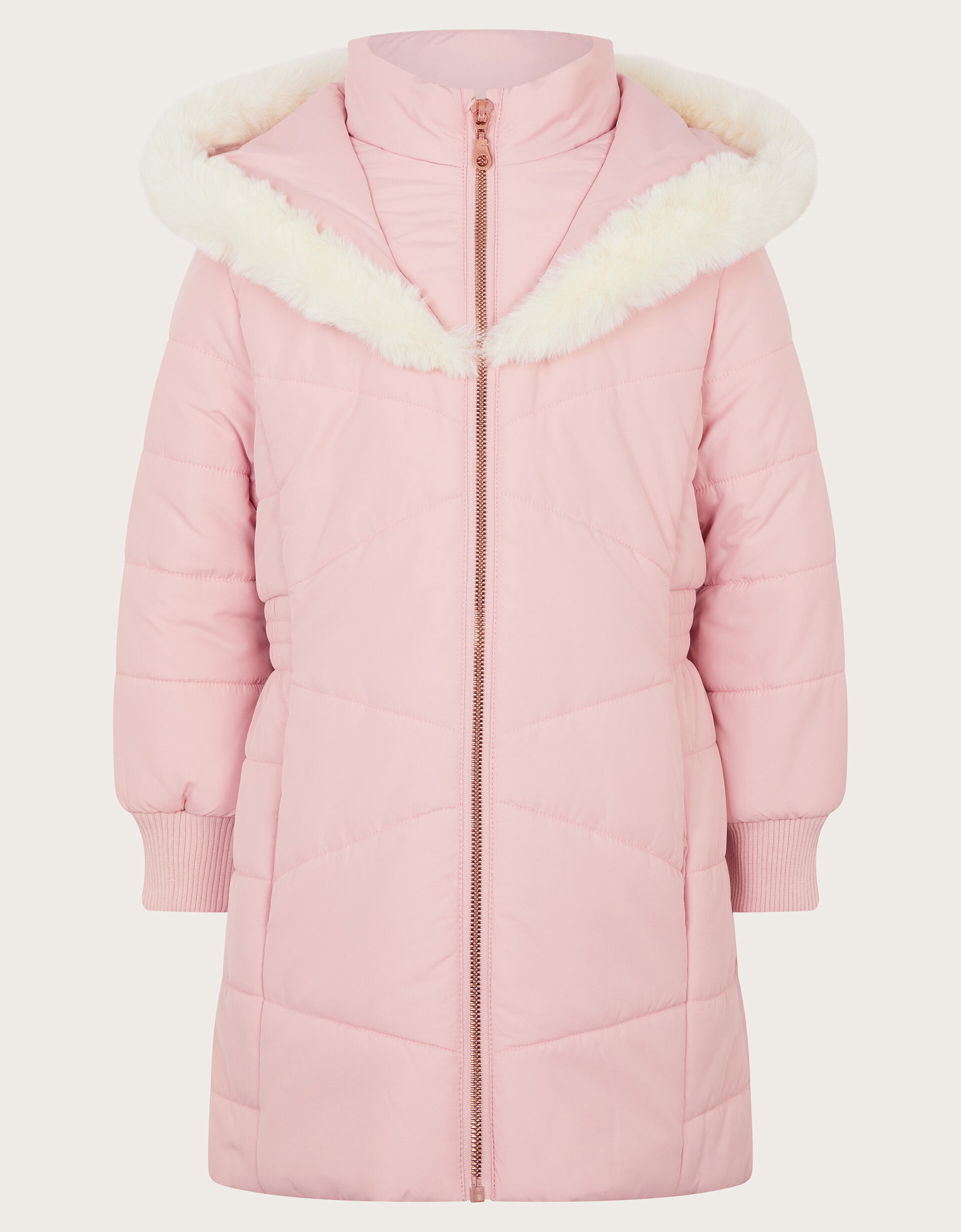 Faux Fur Trim Hooded Puffer Coat Pink