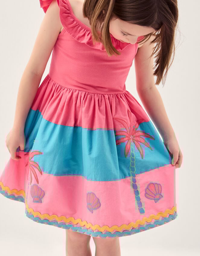 Shell Embroidered Colourblock Dress, Pink (PINK), large