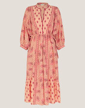 Sibyl Contrast Print Midi Dress, Orange (CORAL), large