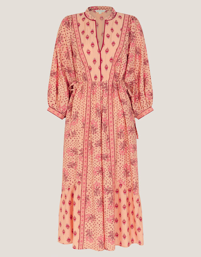 Sibyl Contrast Print Midi Dress, Orange (CORAL), large