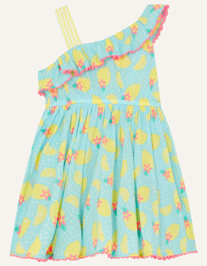 Baby Lemon Print Dress, Blue (TURQUOISE), large