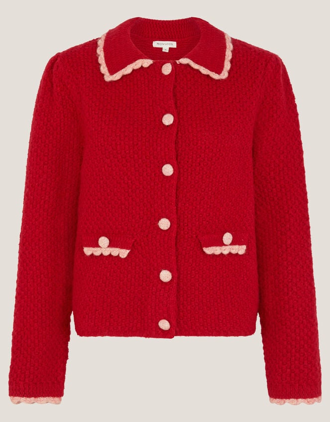 Nina Scallop Collar Cardigan, Red (RED), large