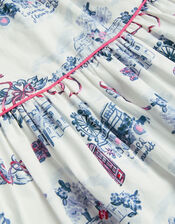 Baby London Print Frilly Cotton Dress, Ivory (IVORY), large