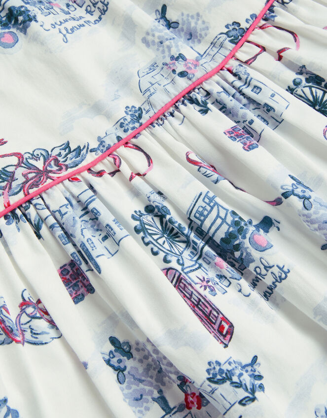 Baby London Print Frilly Cotton Dress, Ivory (IVORY), large