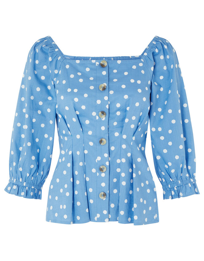 Samia Spot Blouse in Organic Cotton, Blue (BLUE), large