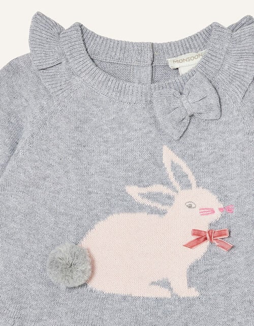 Newborn Bunny Knitted Dress, Grey (GREY), large