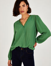 Emma Lace Trim Blouse in LENZING™ ECOVERO™, Green (GREEN), large