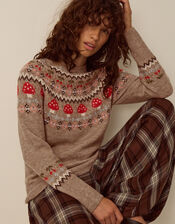 Mia Mushroom Fair Isle Jumper, Mink (MINK), large