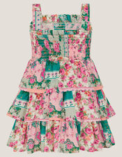 Baby Floral Patchwork Tiered Dress, Green (GREEN), large