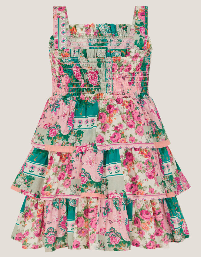 Baby Floral Patchwork Tiered Dress, Green (GREEN), large