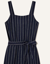 Stripe Jumpsuit in Pure Linen, Blue (NAVY), large