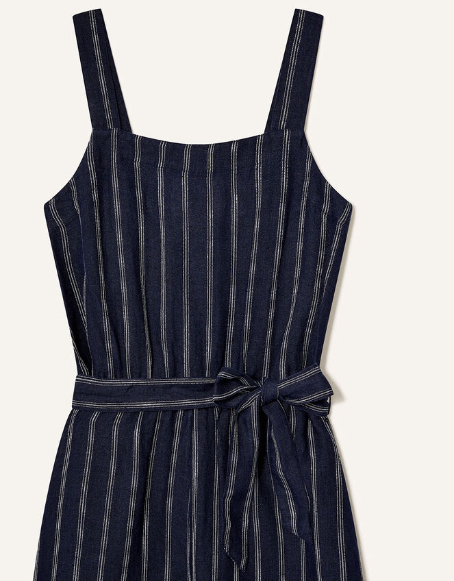 Stripe Jumpsuit in Pure Linen, Blue (NAVY), large
