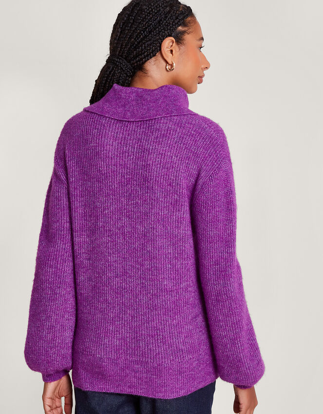 Super-Soft Rib Splice Neck Jumper with Recycled Polyester, Purple (PURPLE), large
