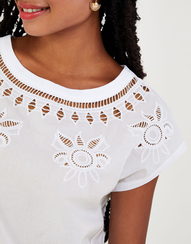 Floral Cut-Out T-Shirt, Ivory (IVORY), large