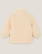 Floral Embroidered Faux Shearling Jacket, Ivory (IVORY), large