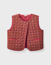 East Karina Check Corduroy Quilted Gilet, Orange (RUST), large
