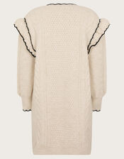 Frill Cable Knit Jumper Dress, Camel (OATMEAL), large