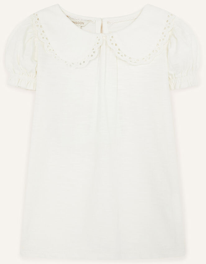 Lace Trim Collar Short Sleeve Top, Ivory (IVORY), large
