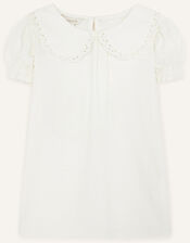 Lace Trim Collar Short Sleeve Top, Ivory (IVORY), large